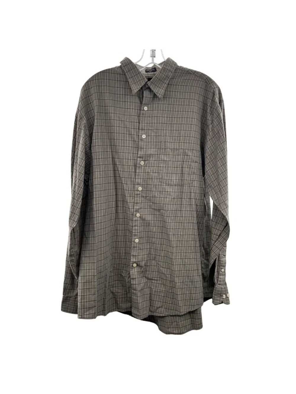 Arrow Men's Long Sleeve Button Up Plaid Shirt Gray/Multi Size Large Tall Cotton